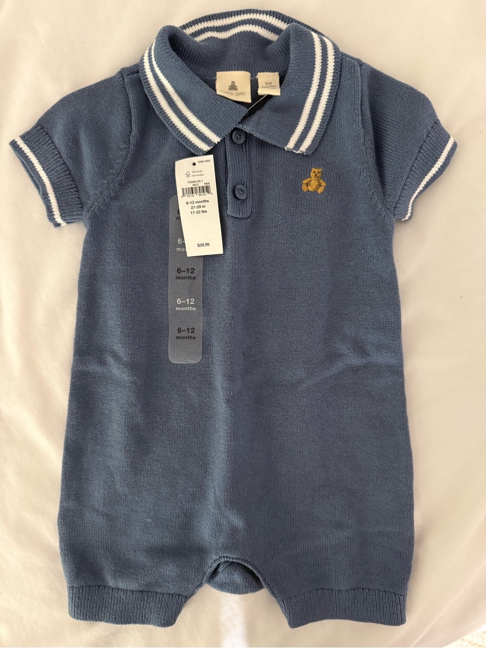 GAP Blue Polo-Knit One-Piece with Teddy Patch